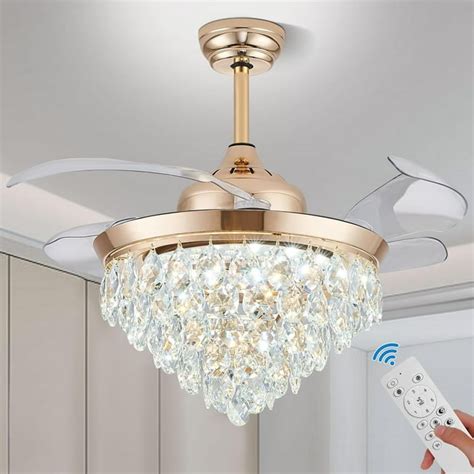 36" Modern Crystal Chandelier Ceiling Fan with Lights and Remote ...