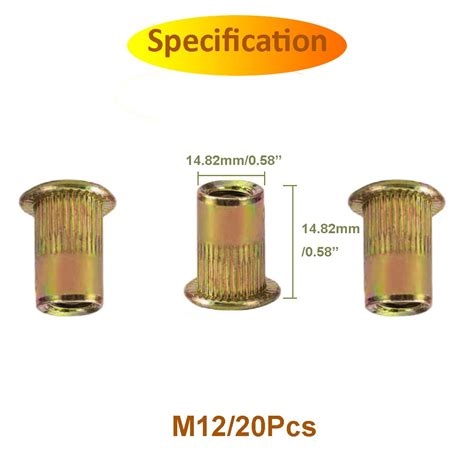 SCNUT 20 tuercas de remache métricas de acero al carbono M12 tuerca