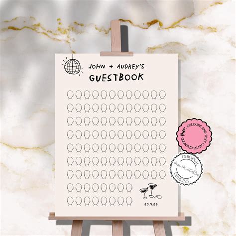 Drawing Guestbook Sign Template Printable Hand Drawn Doodle