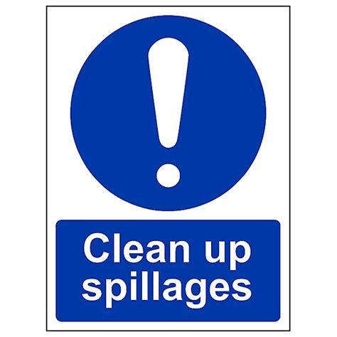 Clean Up Spillages Health Safety Sign Adhesive Vinyl 300x400mm X3