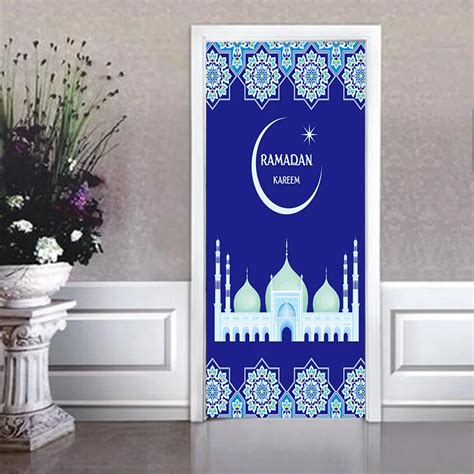 3d Muslim Blue Moon Door Sticker Ramadan Decoration Living Room Bedroom