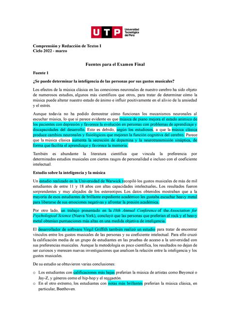 Fuentes Examen Final Comprensi N Y Redacci N De Textos I Ciclo