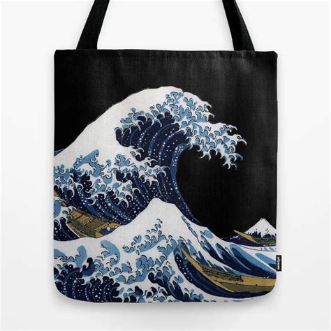 Hokusai“the Great Wave Off Kanagawa”black Background Tote Bag By Dohshin Society6 Great