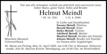 Traueranzeigen Von Helmut Meindl Trauer Merkur De