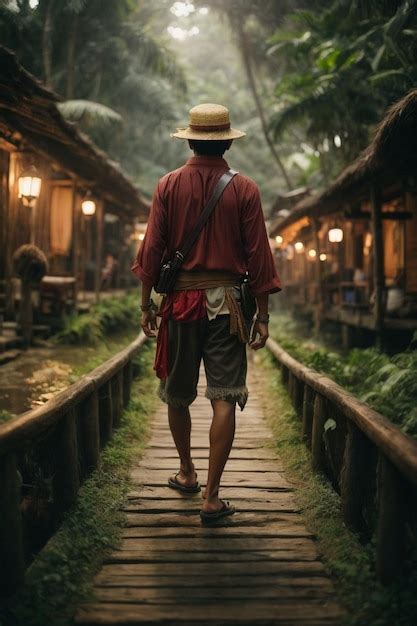 Hombre Viajero Con Mochila Y Sombrero Caminando Por El Sendero De