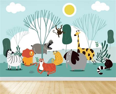 Jungle Animals Wallpaper, Jungle Wall Mural, Wallapaper for Boys, Girls ...