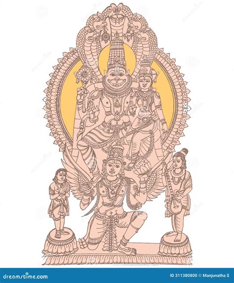 Sketch Of Hindu God Lord Vishnu Avatar Or Venkateshwara Outline