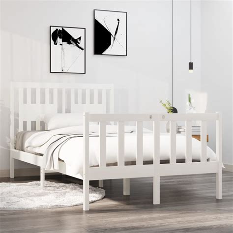 Estrutura de cama dupla pequena 120x190cm madeira maciço branco Loja