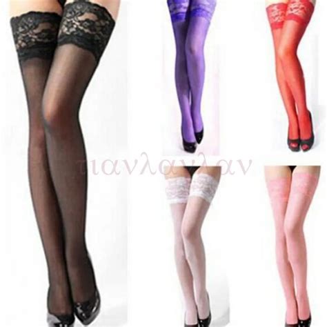 New 1pair Fashion Sexy Ultrathin Lace Top Sheer Thigh High Silk