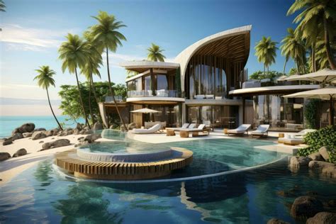 D Rendering Of A Luxury Villa On The Beach With Swimming Pool Luxury