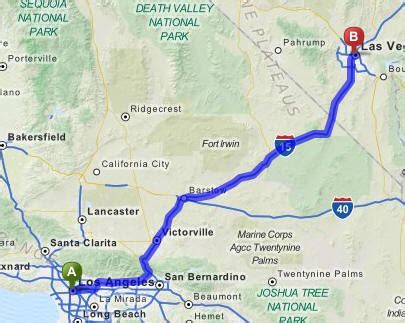 Road Map From Los Angeles To Las Vegas