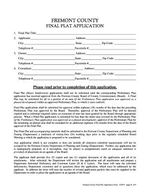 Fillable Online Fremont County Final Plat Application Fax Email Print