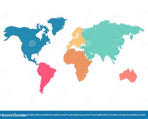 World Map With Separated Colorful Continents Vector Illustration Stock