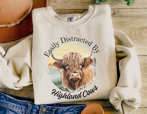 Highland Cow Sweatshirt Easily Distracted By Cows Shirt Farm Shirt For Women T For Cow