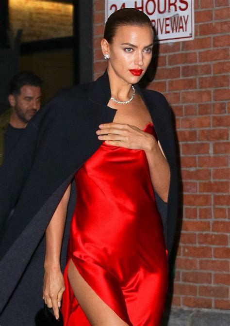 Irina Shayk Braless Silk Dress