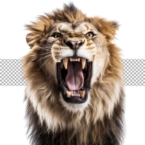 A male lion is roaring isolated on transparent background powerful