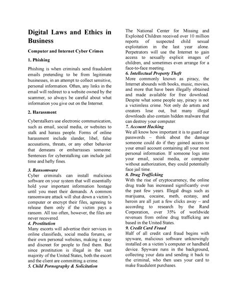 Digital Laws and Ethics in Business - Digital Laws and Ethics in Business Computer and Internet