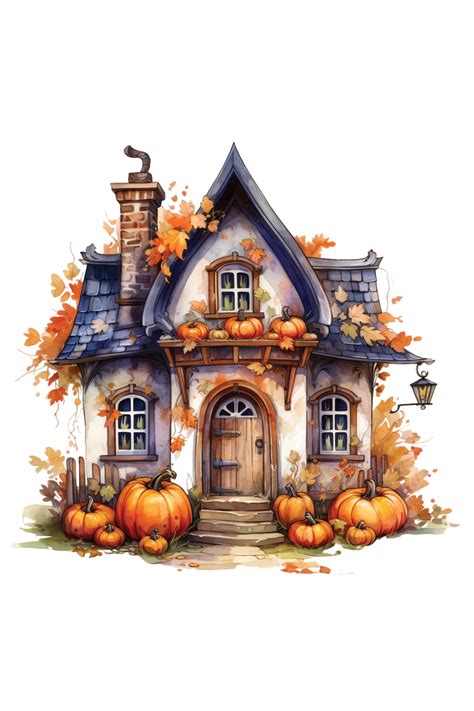 Happy Halloween Cottages Watercolor Scary Skeleton Witch House Cute