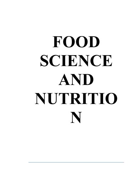 Food Science And Nutrition Notes Food Science And Nutritio N