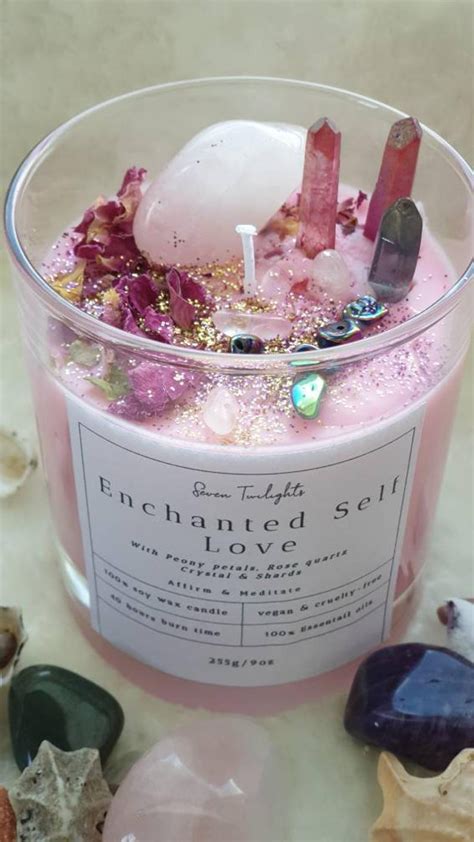 Enchanted Crystal Candle With Rose Quartz And Peony Petals Etsy Diy