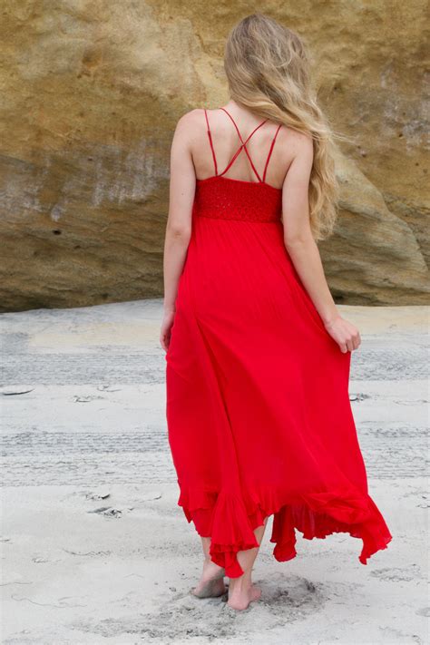 Fp Bright Red Adella Maxi Dress Flame And Flamingo