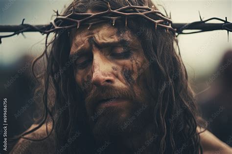 Jesus Christ Wearing Crown Of Thorns Crucifixion Of Christ The Son Of