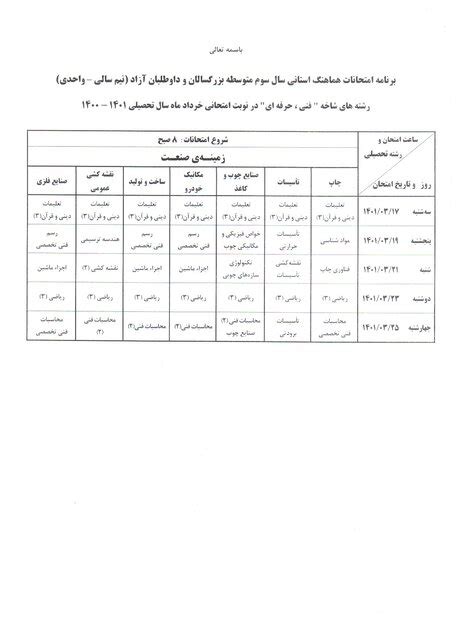 اعلام زمان برگزاری امتحانات هماهنگ ششم و نهمی‌های تهرانی ایسنا