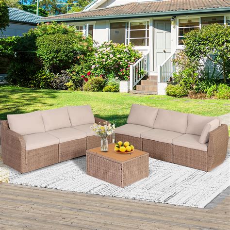 Homrest Pcs Patio Furniture Set Half Round Rattan Outdoor Furniture