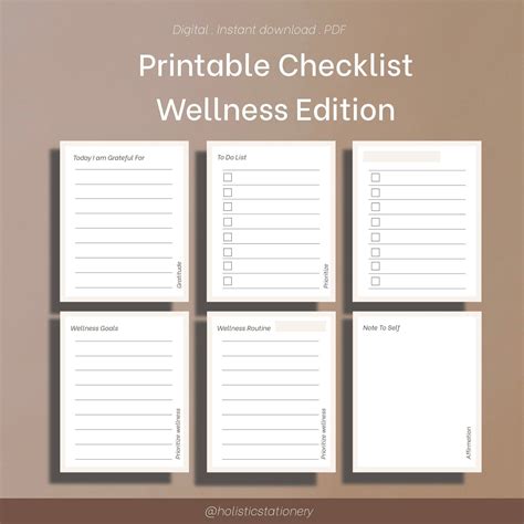 Wellness Checklist Printable Checklist Gratitude Card To Do List