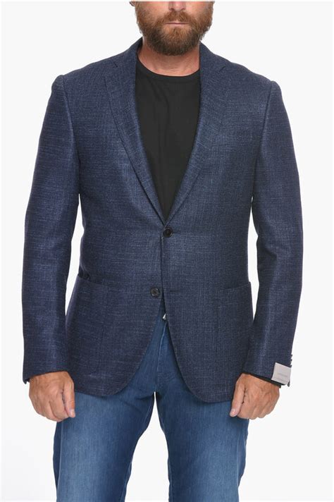 Corneliani Wool Blend Piquet Academy Soft Single Breasted Blazer With