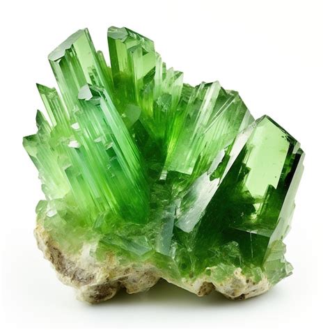 Premium Photo | Green mineral crystal formation on white background