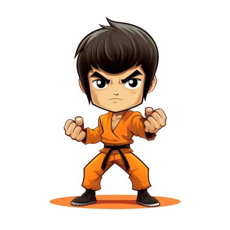 Premium AI Image | Cute and Fearless Bruce Lee Illustrated in a Vector Art Cartoon Ready for a Fight