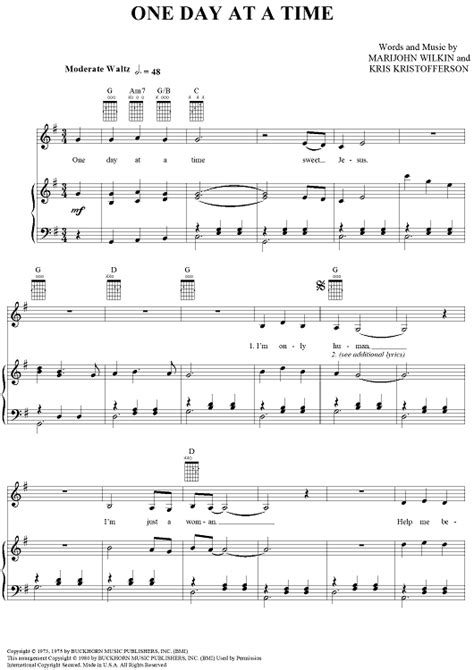 One Day at a Time" Sheet Music for Piano/Vocal/Chords - Sheet Music Now