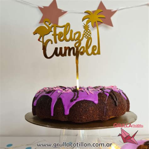 Cake Topper Feliz Cumple Tropical Grulla Cotill N