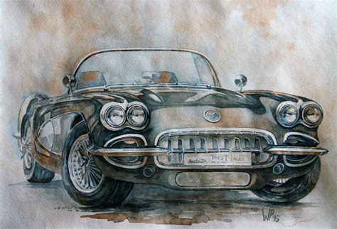 Art Original Painting Chevrolet Corvette C1 BJ 1958, Watercolor - Etsy