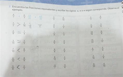 Solved Encuentra Las Fracciones Equivalentes Y Escribe Los Signos