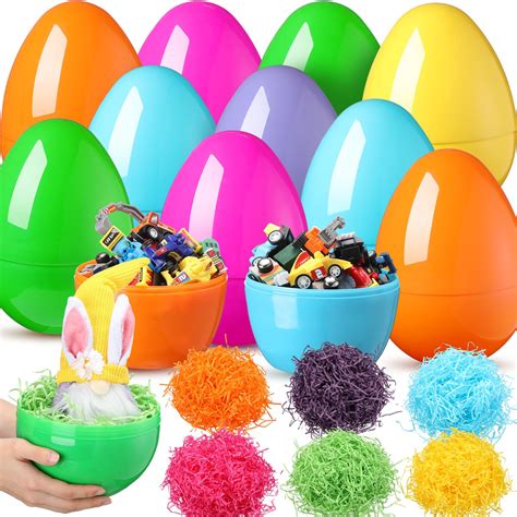 12 Pack 10 Inch Jumbo Easter Eggs With Colorful Raffia Paper Giant