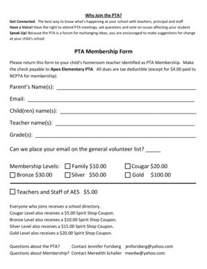 Fillable Online Apexes Wcpss Pta Membership Form Parent S Name S