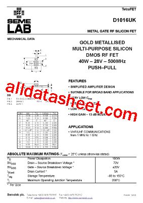 D Uk Datasheet Pdf Seme Lab