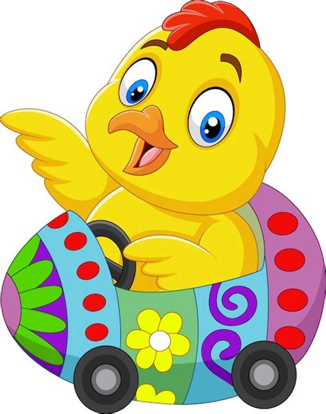 Cartoon Baby Chick Riding An Easter Egg Car Vector Premium Download