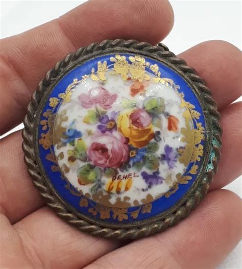 Ancienne Broche Porcelaine De Limoges Sign Dehel Tbe Cm G Eur