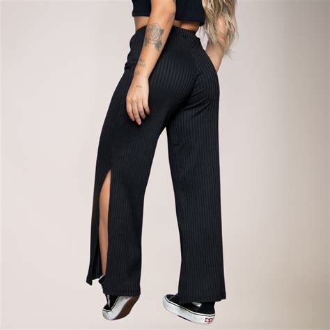 Cal A Flare Pantalona Cintura Alta Fenda Preto Vekyo Moda