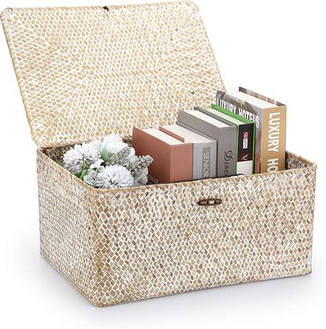 Amazon Hipiwe Wicker Woven Baskets Bin With Lid Natural Seagrass