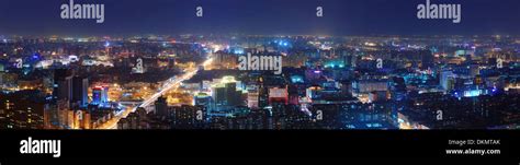 Beijing at night aerial view with urban buildings Stock Photo - Alamy