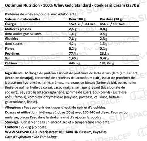 Acheter Gold Standard 100 Whey Cookies Cream Supspace