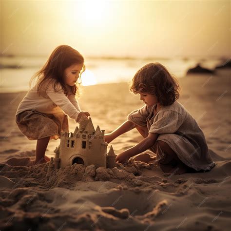 Premium AI Image | little boy and girl building a sand castle