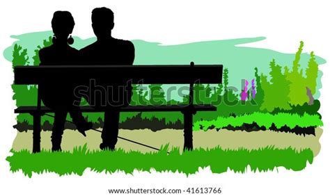 Couple Sitting On Bench Color Vector Stock Vector Royalty Free 41613766