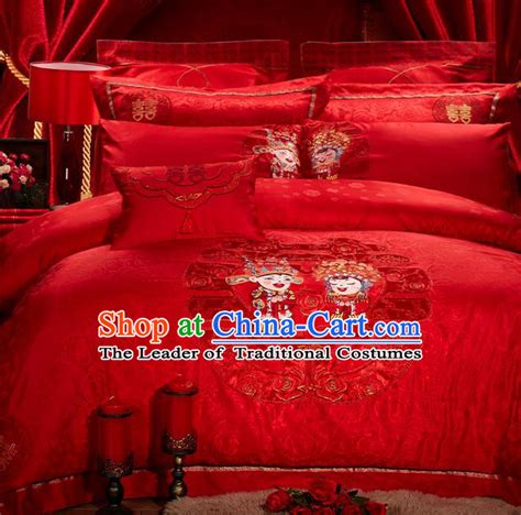 Chinese Lucky Red Qulit Cover And Sheet Cover Wedding Bed Set