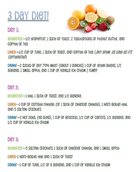 Diet Menu Three Day Diet Menu