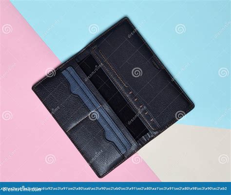 Opened Blank Black Purse On A Pastel Background Trend Of Minimalism